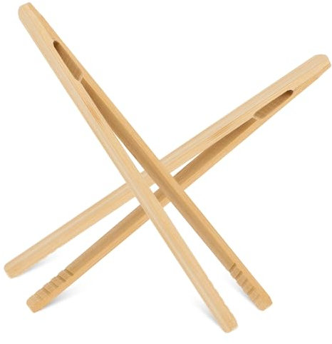 Lot de 2 pinces à grille-pain réutilisables en bambou de 17,8 cm - Pinces de cuisson en bois multifonction pour bonbons, sucre, cornichons, gaufres, fruits, fromage, bacon, muffins, apéritif