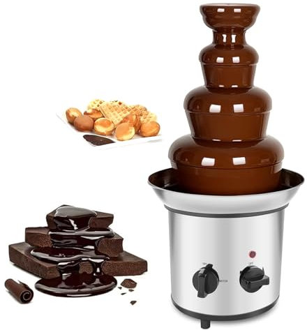 CHANGLKJ Stainless Steel Chocolate Fountain, 4 Tier Electric Chocolate Fondue Fountain Machine, Altitude 45cm and 35oz Max Capacity, Stainless Steel Tray and Continuous Insulation, for Party, Wedding