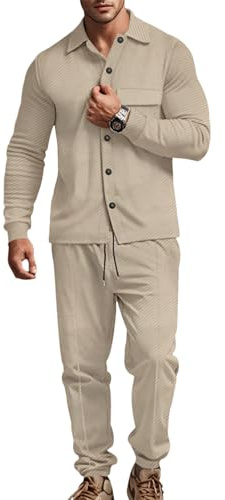amropi Herren Jacquard Trainingsanzug Knopf Jacke Top und Hose Jogginganzug Kleidung Set