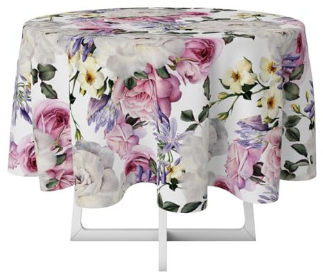 Cozy Home & Living Tischdecke 140 cm Rund, Dekorative, Pflegeleicht & fleckenresistent, abwaschbar, Moderne Deko - hochwertiges Finish & Elegante Optik, Motiv: Rosenmuster, Teerose