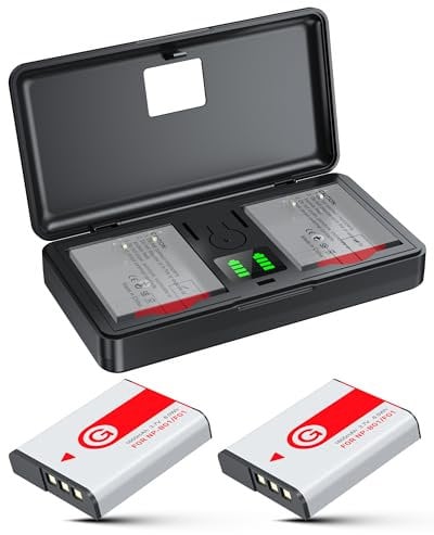 NP-BG1 Battery(2-Pack) and Charger(2CH) Set,Digital Camera Accessories Kit for Sony cybershot G Type Lithium Ion Replacement NP-FG1 DSC-HX5V,HX9V,W30,W50,W55,W70,W80,W630,Rechargeable Batteries Case