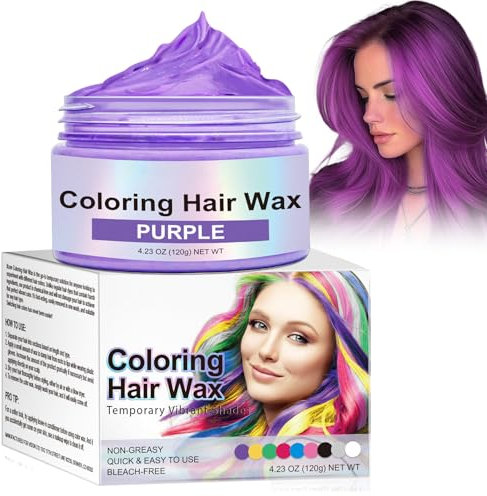 Tinte de pelo temporal, púrpura instantánea de barro crema para el cabello, púrpura de color temporal lavable, cera de color de pelo cera de pelo violeta para la fiesta de cosplay de Halloween 1
