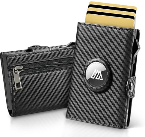 Manmaxim Portmonee Herren Airtag Slim Wallet mit RFID Schutz, Smart Wallet Karten Geldbeutel Herren, Kompakt Air Tag Geldbörse für 12 Karten & 2 Ausweis, Pop-up Portemonnaie mit Münzfach