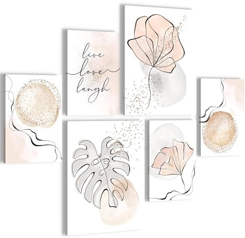 Novart Wandbilder Set Abstrakt Fashion Weiss Beige - KEIN EXTRA RAHMEN BENÖTIGT - Modern Deko - Wohnzimmer Schlafzimmer N039363a