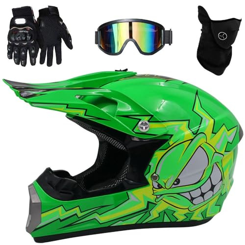 Jugend-Motocross-Helm-Set mit Schutzbrille, Handschuhen, Maske, Downhill, ATV, Roller, Quad, Enduro, Renn-Sturzhelm, DOT-zugelassen(#55,M(54-55cm))