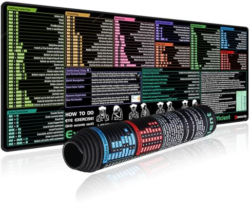 excovip Excel Tapis de Souris à Touches raccourcies - Grand Tapis de Souris de Jeu XL étendu | Tapis de Clavier de Bureau pour PC | Bord Cousu antidérapant (80 x 30 cm)