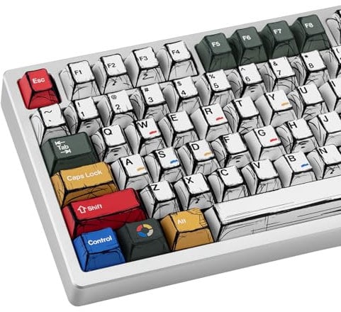JOLINTAL 136 Touches Manga Japonais Tastenkappen, Anime Retro PBT Keycaps, Dye Sublimation Cherry Profil pour ANSI Layout Cherry MX Switches Claviers Mécaniques