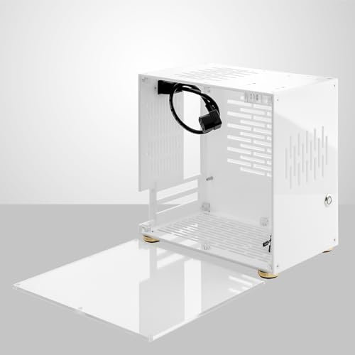 Dioche Metall-Tower-Computergehäuse, Kleines Computergehäuse, Plexiglasschale, PC-Gehäuse, Desktop-ITX-Motherboard, 210 Mm (White)