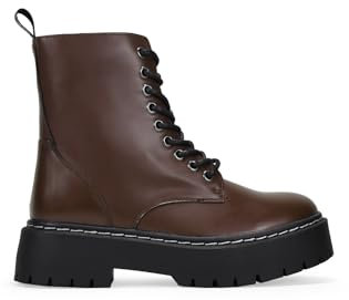 BOSANOVA Stivali Militari Stile Punk realizzati in Pelle Vegana con Piattaforma Dentata e Lacci Al Superiore. Chiusura con cerniera. Scarpe da donna, marrone, 36 EU