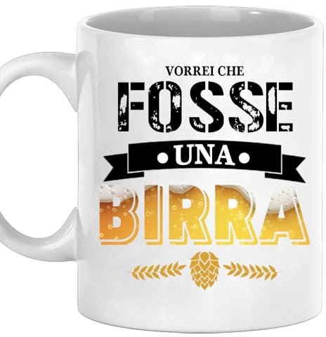 Vulfire Tazza Divertente Vorrei che fosse birra Idea Regalo Uomo compleanno Idee regali per lui originale simpatica Natale Colazione Cucina (Bianco, Ceramica)