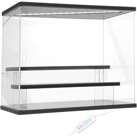 BAODBF Transparente Acryl Vitrine,Display Case mit Trennwand aus Holz,Schaukasten Vitrine für Puppe,Stein,32×32×33.5cm(3 Lagen)