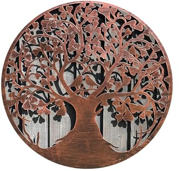 Metal Tree of Life Wall Art – Large Copper-Toned Decorative Tree Wall Hanging Decor Metal Wall Art for Living Room & Garden Round 18cm Durable Powder-Coated Wall Sculpture Decor for Indoor or Outdoor