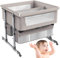 Generisch Zwillings-Babybett,Beistellbett,Kinderbett mit Aufbewahrungskorb,6-Fach Höhenverstellbar,Leicht Zusammenklappbares Schlafbett,Tragbares Babybettb,für Jungen und Mädchen (Khaki)