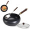 UCK-KIT Bandeja de hierro, sartenes de hierro sin recubrimiento para cocinar, woks y sartenes salteados antiadherentes, wok sin óxido duradero para cocinar saludable,26cm glass lid