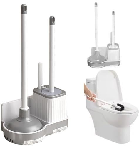 Hbbgdiy 3 in 1 Toilet Brush and Plunger Set with Crevice Cleaning Brush Standing/Wall Mounted Toilet Scrubber and Plunger Holder Bathroom Cleaning Kit for Bowl Bathroom Care