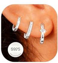 AVOTTO 3 Paar Ohrringe Silber Set für Damen Hypoallergen Gold Ohrring Stacks Silber Creolen Ohrringes Silver Huggies Hoops Earrings Silver Earrings