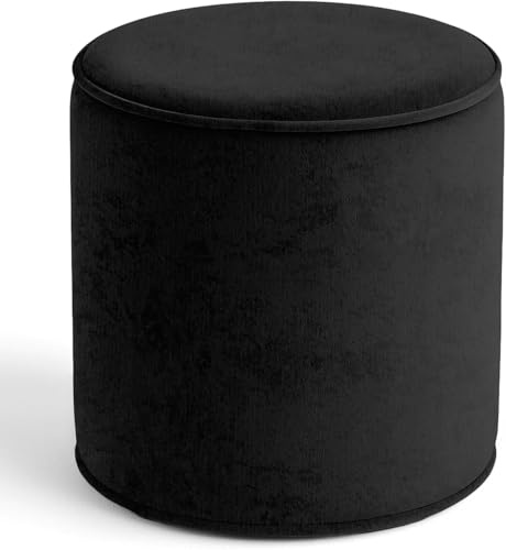 Bean Bag Plush Velvet Round Footstool Ottoman Beanbag Chair Pouffe Seat Round Shape Ottoman Footrest Modern Home Living Room Bedroom Stylish & Durable Ergonomic Design 40cm X 40cm (Black)