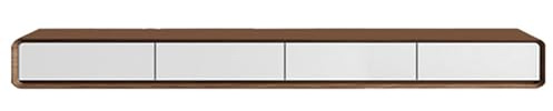 Moderner, schwebender TV-Ständer aus Massivholz – schlanke Multimedia-Wohnwand für Wohnzimmer & Schlafzimmer, verstellbar 30-160 cm (Walnuss & Weiß) – stilvolle platzsparende Lösung