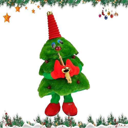 Generisch Tanzender Weihnachtsbaum – 15-Zoll-elektrischer Wackel-Weihnachtsbaum, gefüllter Weihnachtsbaum mit Licht, batteriebetriebene elektronische Leuchtpuppe | Für Kinder-Familienparty-Haus