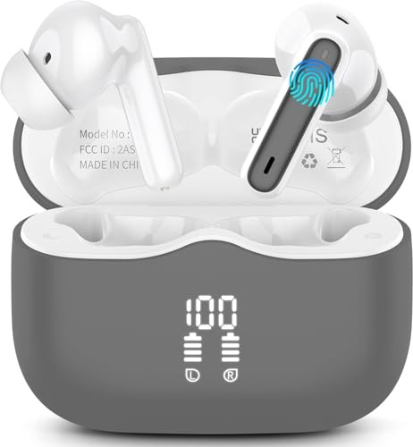 Wireless Earbuds, 2026 Bluetooth 5.4 Headphones in Ear with HiFi Stereo, Bluetooth Earphones with 4 ENC Noise Cancelling Mic, 40H Playtime, LED Display, IP7 Waterproof Bluetooth Earbuds, USB-C, Gray