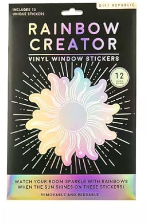 Rainbow Creator Window Stickers – Pack of 12 Holographic Vinyl Sun Catchers, Removable Rainbow Maker Decals for Home, Bedroom & Office