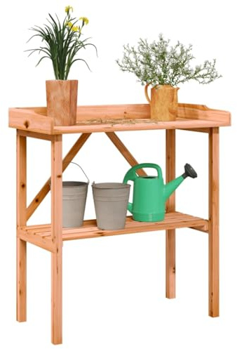 Ziaphsol Tavolo per piante con ripiano, marrone, 78 x 38 x 82,5 cm, in legno di abete massiccio, per balcone, terrazza, giardino e giardino d'inverno, come supporto per piante, supporto per fiori