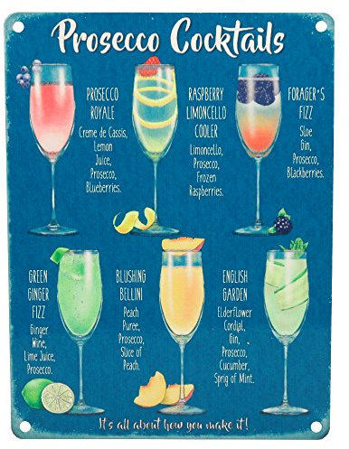 PROSECCO COCKTAILS VINTAGE STYLE METAL WALL SIGN TIN PLAQUE SHABBY CHIC KITCHEN PICTURE RETRO DECOR