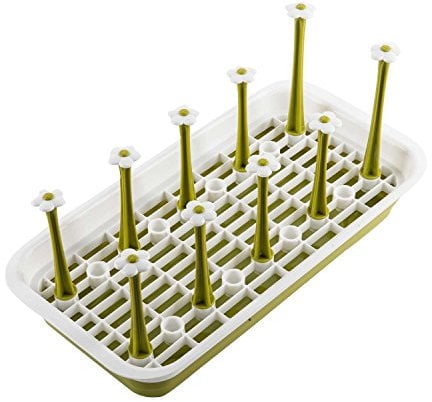 Shinesline Dish Bottle Drying Rack Stand, 10 Pieces Rectangular Plastic Cup Mug Organizer Drainer, Kitchen Accessories Utensils Dryer Tray Holder/Green