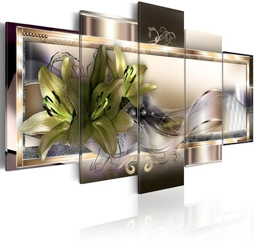 B&D XXL Acrylglasbild Blumen 200x100 cm 5 Teilig Wandbild auf Acryl Glasbilder Kunstdruck Moderne Acrylglas Platte Wanddekoration Geschenke Heimdekoration Glasbild Lilien Ornament Diamant Abstrakt