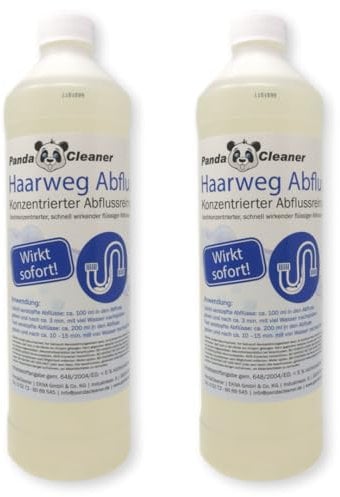 PandaCleaner Haar-Weg Abflussreiniger - Entfernt Hartnäckigste Verstopfungen - Hochkonzentrierter Rohrreiniger - Abflussfrei 2x 1000ml…