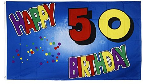 Flaggenfritze Fahne/Flagge Happy Birthday 50 blau + gratis Sticker