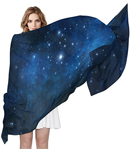 MRMIAN Damen Universe Galaxy Space Sternenhimmel lang Seide Chiffon Wrap Stola Schal Blau Größe M, blau, Medium