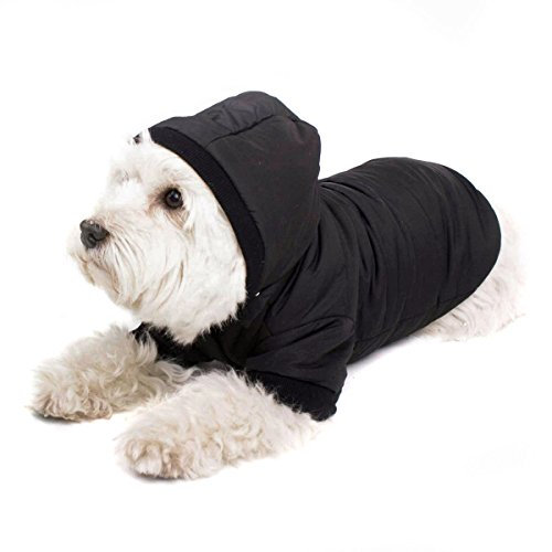 GOODS+GADGETS Schwarzer Hundemantel mit Kapuze; Schicke Hunde-Jacke Hundeanorak für Ihren Hund; Größe M (33 cm)