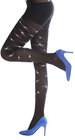 dressmeup - W-017 Strumpfhose Pantyhose Damenkostüm Party Karneval Halloween schwarz weiße Spinnen Hexe Gothic Vampir S/M