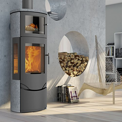 Lotus LO-324 Prio 7M Kaminofen Grau/Speckstein/Seitenglas, Rauchabgang oben/A