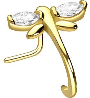 PIERCINGLINE Piercing de nez en acier chirurgical - Libellule - Piercing de nez - Choix de couleurs, Acier inoxydable, Zircon cubique