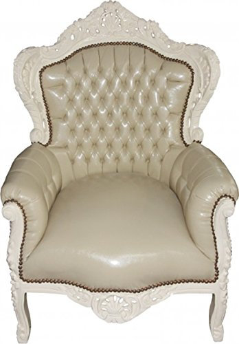 Casa Padrino Barock Sessel 'King' Creme/Creme Lederoptik