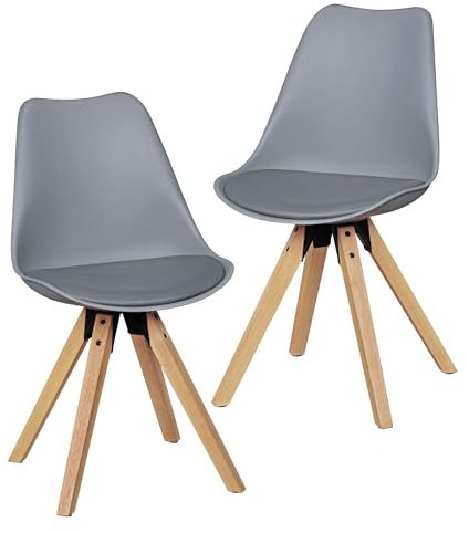 FineBuy Design Esszimmerstühle 2er Set SV43912 Skandinavische Stühle mit Holzbeinen, Retro Stuhlset Kunststoff, Küchenstühle mit Kunstleder, Lehnenstuhl Modern, Küchenstuhl Esszimmer