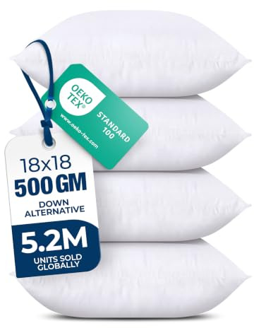 Utopia Bedding Throw Pillows (Set of 4, White) – 18 x 18 Inches Down Alternative Pillows for Bed, Sofa, and Couch - Fluffy Decorative Stuffer Pillow for Indoors & Outdoors