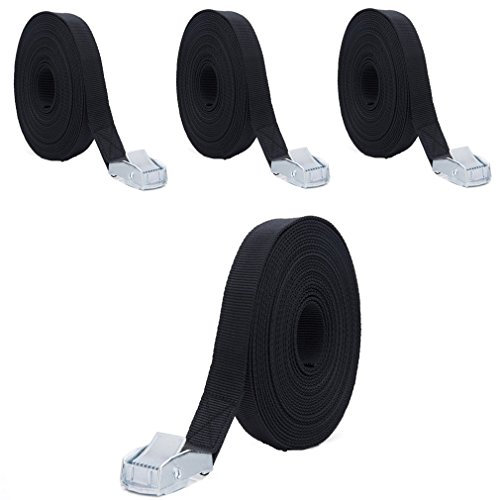 PEIUJIN 4 Stück 4M Befestigungsriemen-Set Spanngurte, ideal zur Befestigung am Fahrradträger Auto Heckträger Fahrrad Klemschloss Gurte, Schnellspannung, Zurrgurt Camping Outdoor (4mx25mm Schwarz)