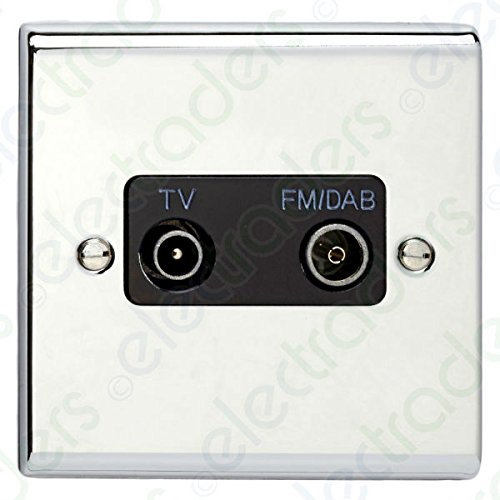 Deta SD1265CHB TV & FM (DAB) Combined Diplexer TV Aerial Coaxial Socket Outlet (Polished Chrome/Black Insert)