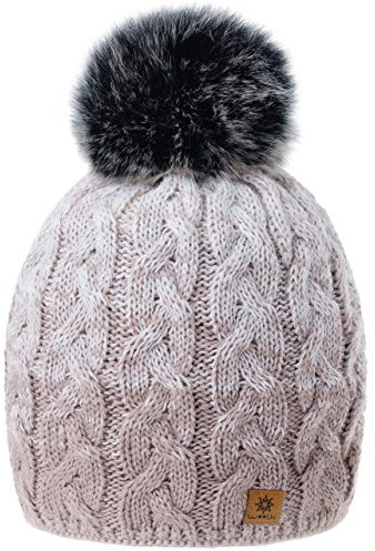 MFAZ Morefaz Ltd Damen Herren Winter Beanie Strickmütze Mütze Wurm Fleece Bommel Fashion SKI (Cacao Ecru)