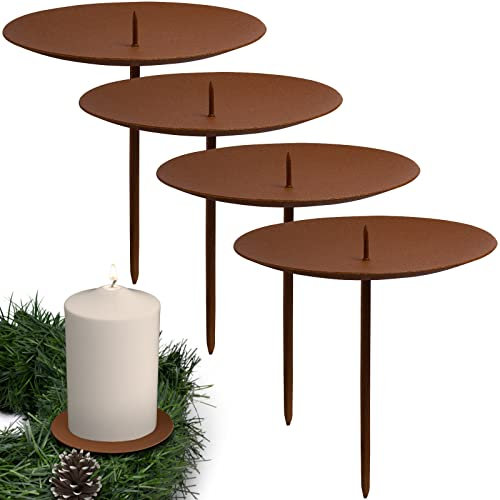 ARTECSIS 4 Portacandele per Corona dell'Avvento Diametro 7,5cm, Decorazione Natalizia Colore Marrone Ruggine