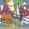 ABAKUHAUS Jazz Musik Stoff als Meterware, Abstrakte Retro Party, Microfaser Stoff für Dekoratives Basteln, 1M (230x100cm), Weiß Grün Orange