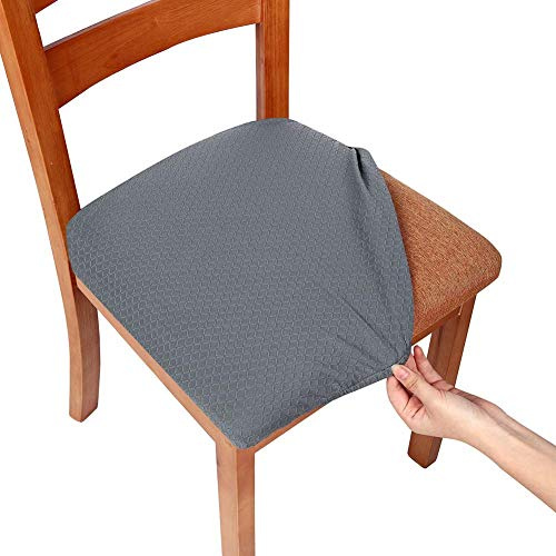 smiry Stretch Chair Seat Covers for Dining Room, Grey Set of 6 Jacquard Dining Chair Seat Protectors Chair Slipcovers