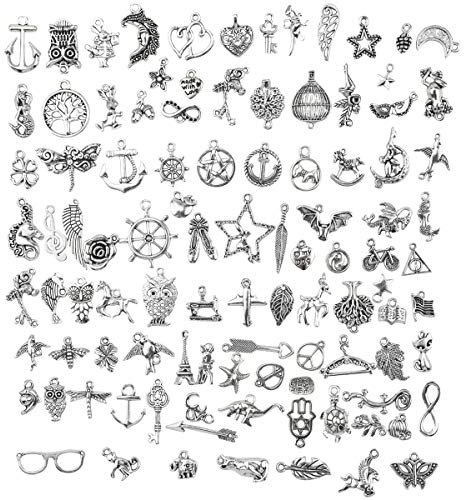 HQdeal Charm Anhänger,100 Stücke Mischung Retro Antik Silber, DIY Halskette Anhänger, Dekoanhanger für Schmuck Basteln Armband Halskette Ohrring Handgemachte Schlüsselzubehör