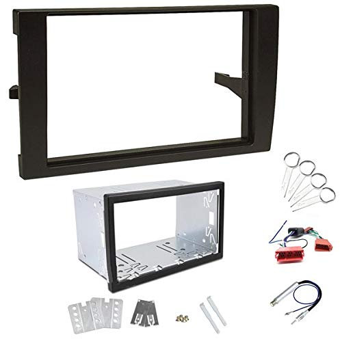 Sound-way Kit Montage Autoradio, Cadre de Radio, Façade 2 DIN, Cable Adaptateur Connecteur ISO, Adaptateur Antenne, Clés Demontage Compatible avec Audi A4 B6 B7, Seat Exeo