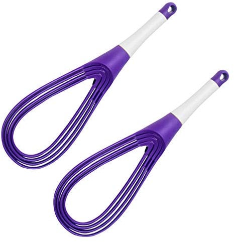2 pcs Flat Whisk Plastic Egg Beater Whisk 2-In-1Collapsible Rotating Balloon and Silicone Coated Flat Whisk Baking Kitchen Gadgets