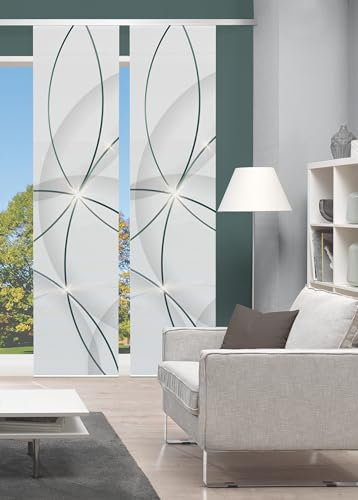 HOME WOHNIDEEN 55062 | 2er-Set Schiebegardine 'BLINKI', Digitaldruck auf Bambus-Optik, mit abstraktem Motiv, 260x60cm, Farbe: Rot und Türkis, Farbe:türkis