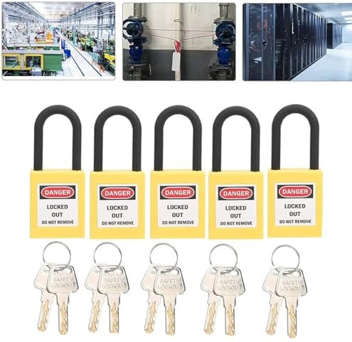 10 Juegos de Cerraduras de Bloqueo y Etiquetado con 2 Llaves por Juego, Candados de Seguridad Antipolvo de Nylon Reutilizables, LOTO para Industria (Amarillo)